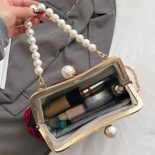 Delicate Pearl Bloom Crossbody Chain Bag