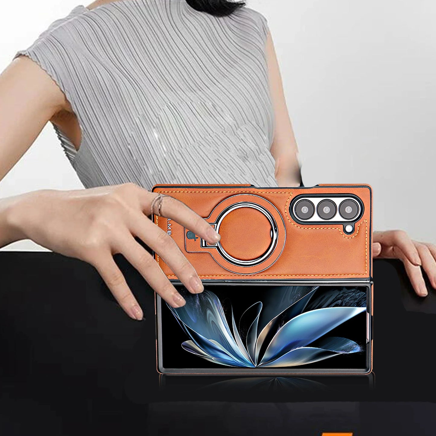 Galaxy Z Fold Series Luxury Ring Holder Leather Case