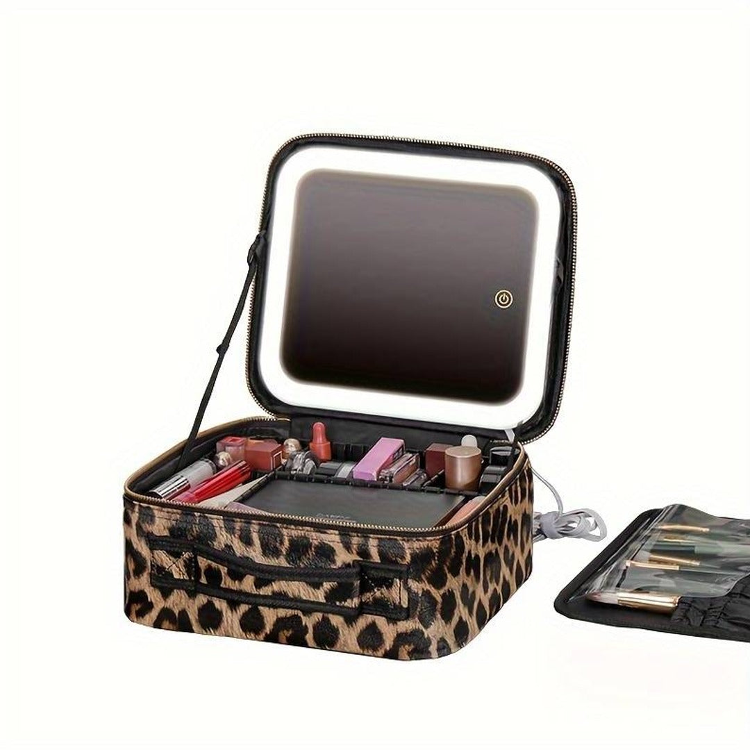 Leopard Glam LED Cosmetic Bag
