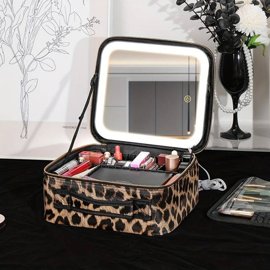 Leopard Glam LED Cosmetic Bag