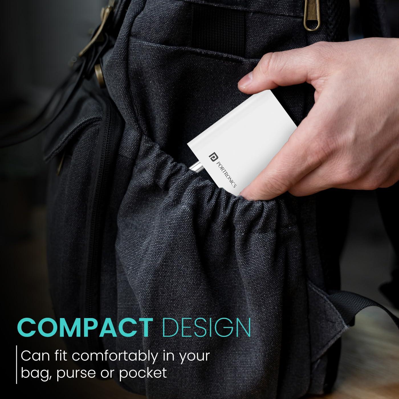 Portronics Adapto 25 25W Super Fast Type C PD Wall Charger for iPhone 15/14/13/12/11 All Pro,Max Series, Samsung Galaxy S/A/M/F Series & Other Type C Devices, PPS Protection,Fast Charging Adaptor