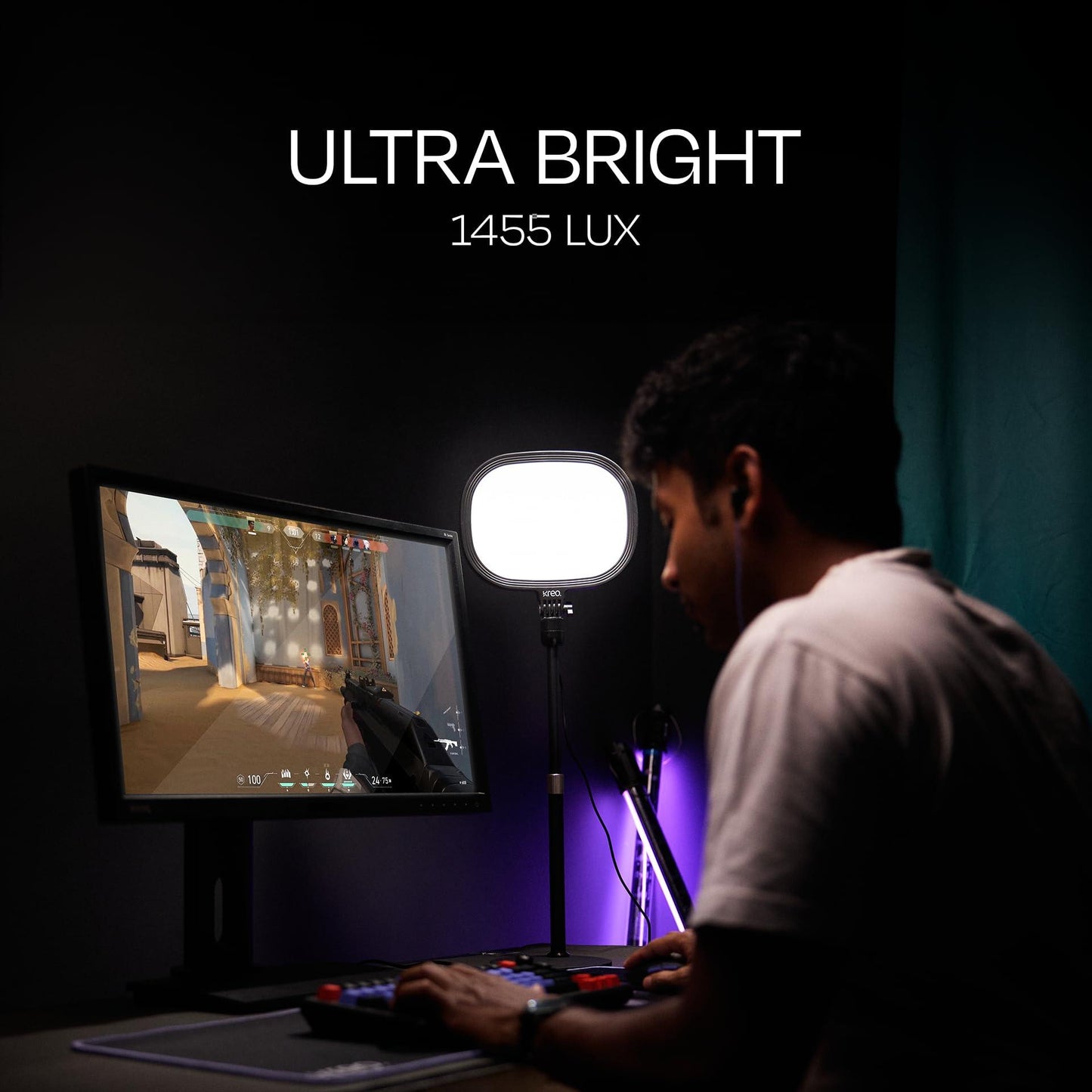 Kreo Slab Key Light Video Light Adjustable Photography Fill Light Five Color Temperatures 3200K-5600K Adjustable Brightness 1455 Lumens 120 Light Beads CRI 95+ with Extendable Light Stand for Video