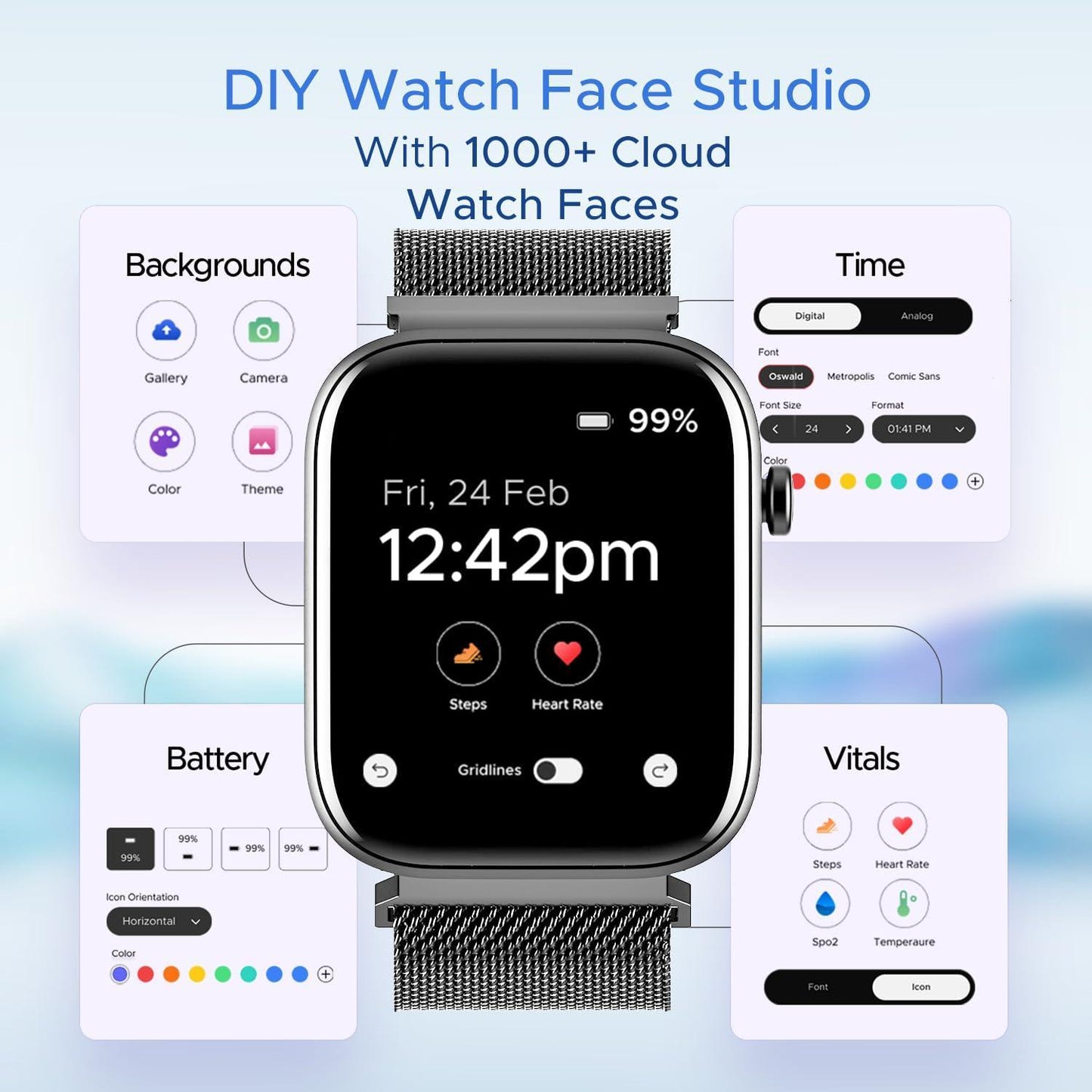 boAt Wave Call 2 with 1.83" HD Display, Advanced BT Calling, DIY Watch Face Studio, Coins, 700+Active Modes, Live Cricket Scores, Smart Watch for Men & Women(Silver Metal)