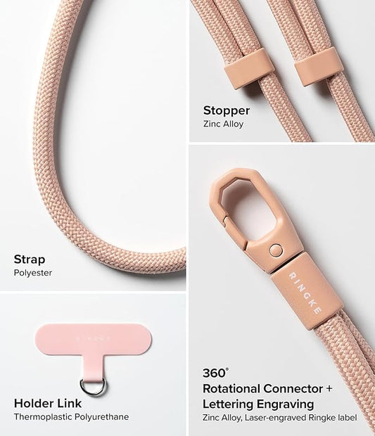 Ringke Holder Link Flow Adjustable Shoulder Y-Type Strap with Patch - Orange Pink