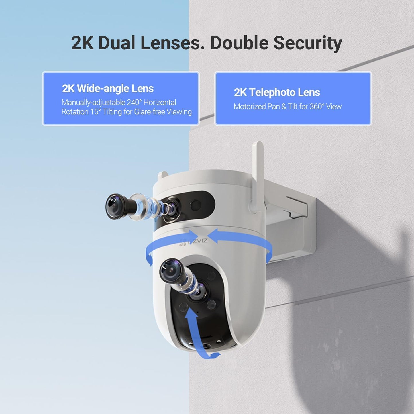 EZVIZ by Hikvision|H9C Dual-Lens(5MP+5MP) Pan & Tilt Wi-Fi Camera|Two-Way Talk|AI-Powered Human/Vehicle Detection|Active Defense with Siren and Strobe Light|Weatherproof Design|Upto 512GB Support