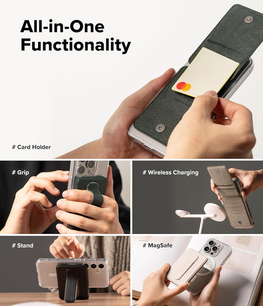 Slide Grip Magnetic Card holder with Wallet - Dark Green