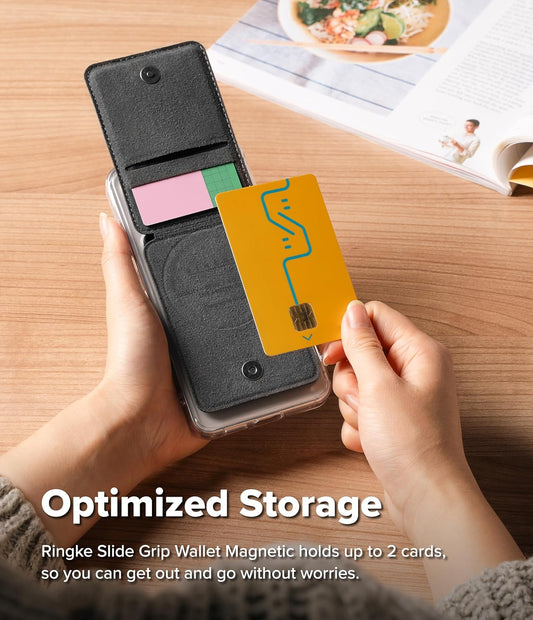 Slide Grip Magnetic Card holder with Wallet - Black