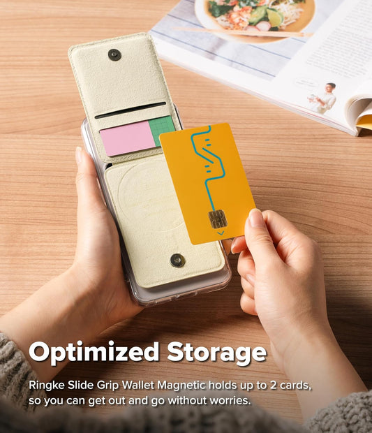 Slide Grip Magnetic Card holder with Wallet - Beige Pink