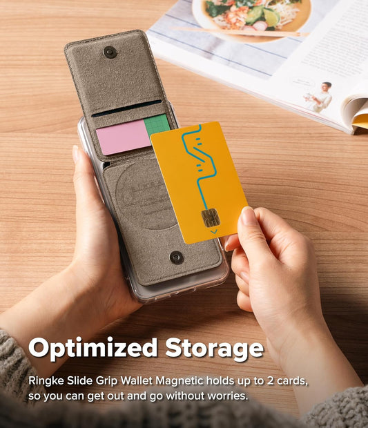 Slide Grip Magnetic Card holder with Wallet - Taupe Brown