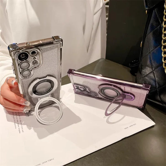 Sparkling Shield Electroplated Glitter Stand Case - Samsung