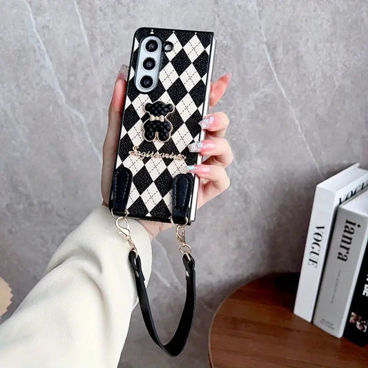Argyle Charm Teddy Sling Phone Case - Samsung