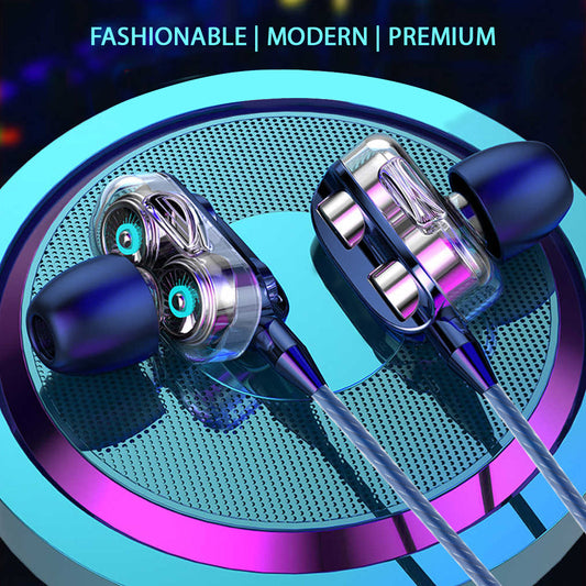 pTron Boom Ultima Dual Driver High Bass Wired Headphones with Mic & Volume Control (Dark Blue)