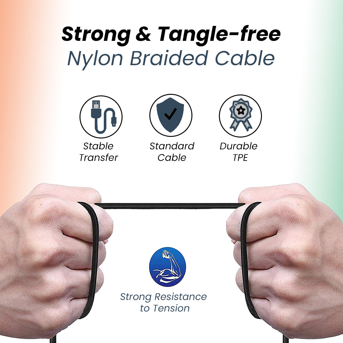 pTron Solero MB301 3A Micro USB Data & Charging Cable, Made in India, 480Mbps Data Sync, Strong & Durable 1.5 m Nylon Braided USB Cable for Micro USB Devices - (Black)