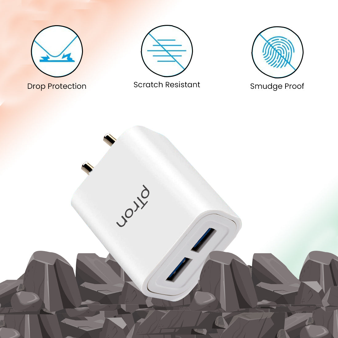 pTron Volta Evo 12W Single USB Smart Charger with 2.4A Micro USB 1-Meter Cable, Made in India, BIS Certified Fast Charging Power Adaptor - (White)