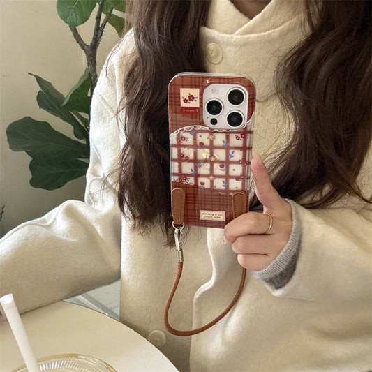 Checkered Style Floral Pattern Case with Lanyard