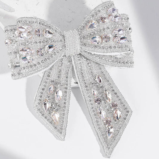 Radiant Crystal Bow Hair Barrette - Silver Sparkle