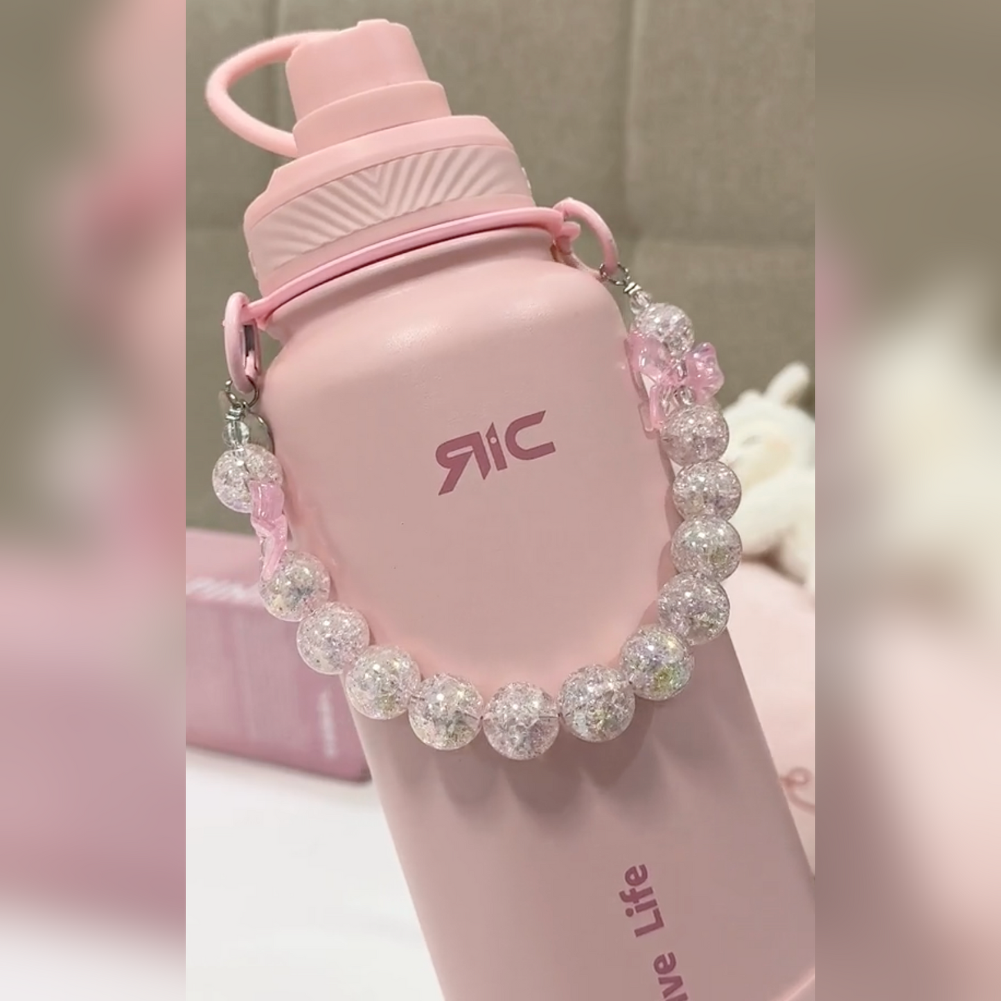 Pearl Glam Tumbler with Furry Charm