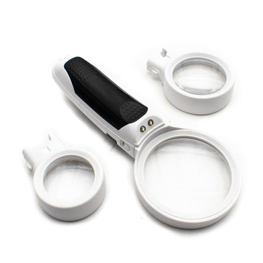 Interchangeable Magnifying Glass with LED Light - 3 Lens Set (2x + 3.5x + 10x)