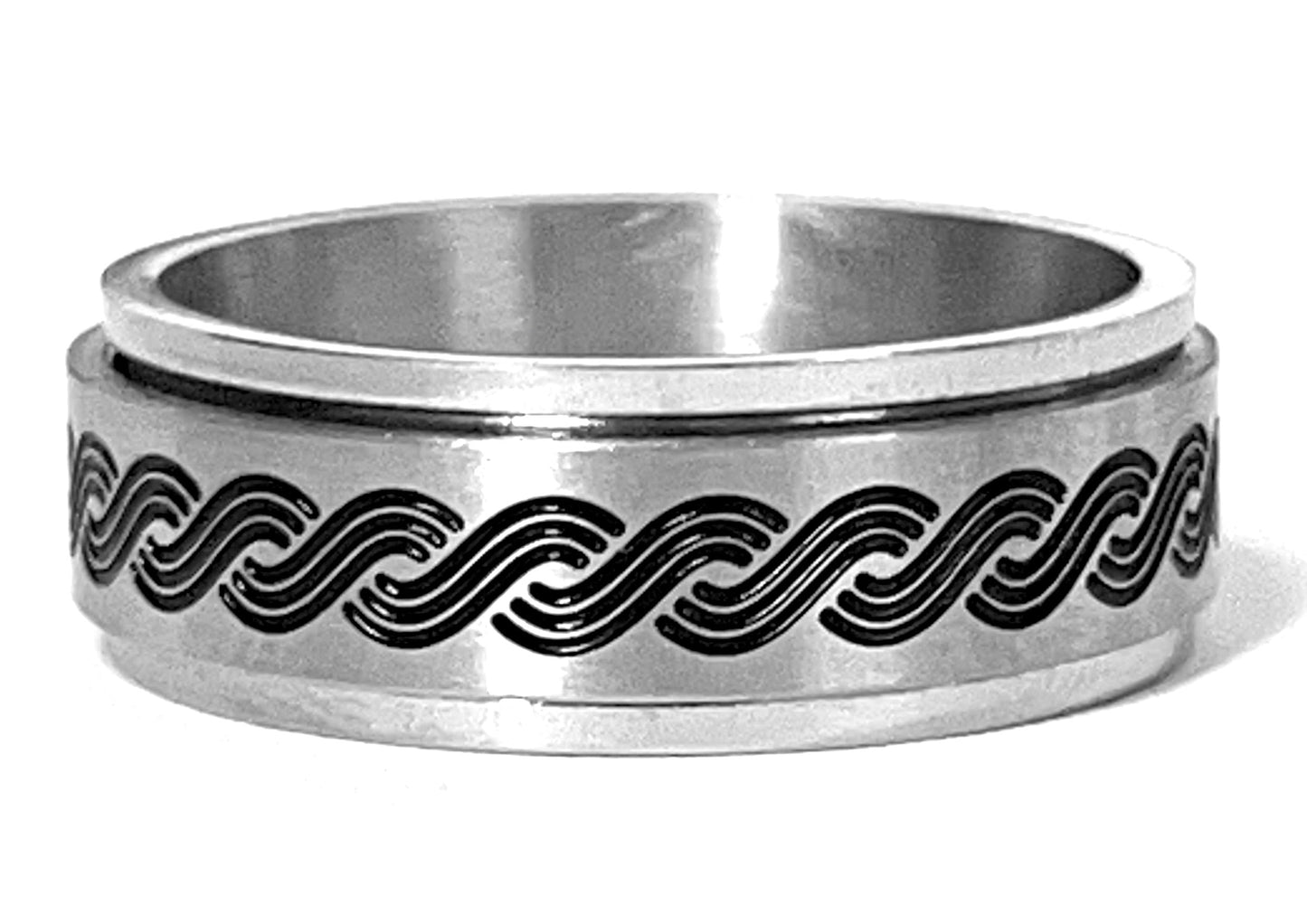 Wholesale Wave Design Men's Spinning Stainless Steel Ring