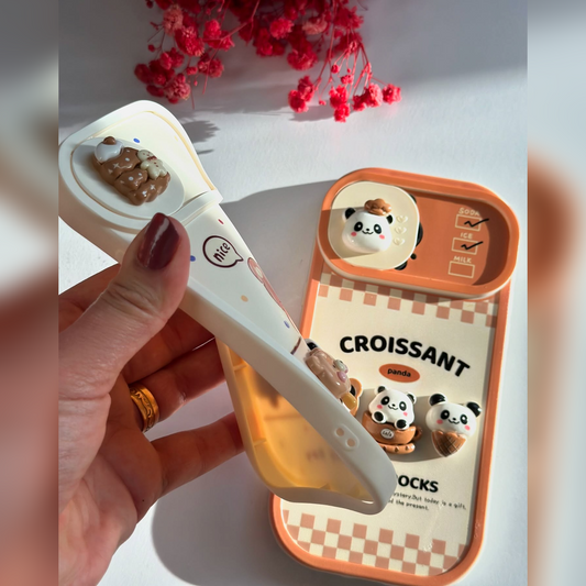 3D Panda Café Croissant & Coffee Charm Case