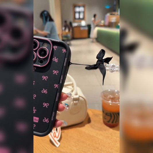 Black Pink Bow Case with Charm