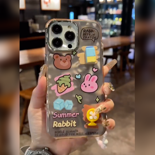 Cute Animal Friends Phone Case with Bead Chain