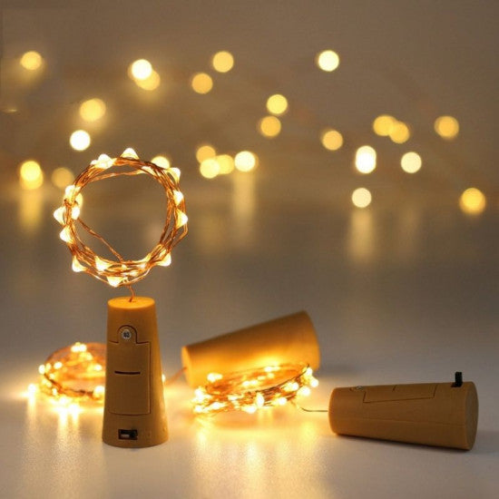 Warm White 20 LED Wine Bottle Cork Copper Wire String