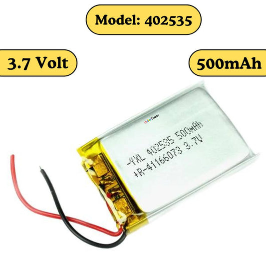 Generic: 3.7V 500mAh Lipo Battery - Single Cell Lithium Polymer Battery
