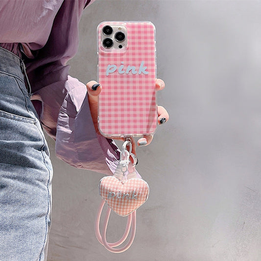 Gingham Glam Phone Case with Heart Charm