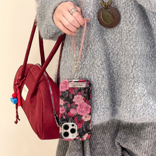 Floral Glitter Phone Case with Strap