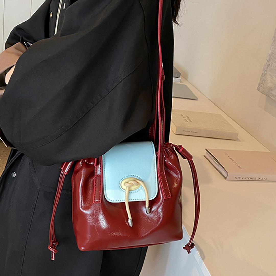 Elegant Glossy Leather Drawstring Bag