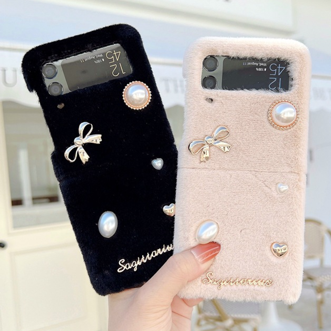 Luxury Blush Velvet Bow & Pearl Case