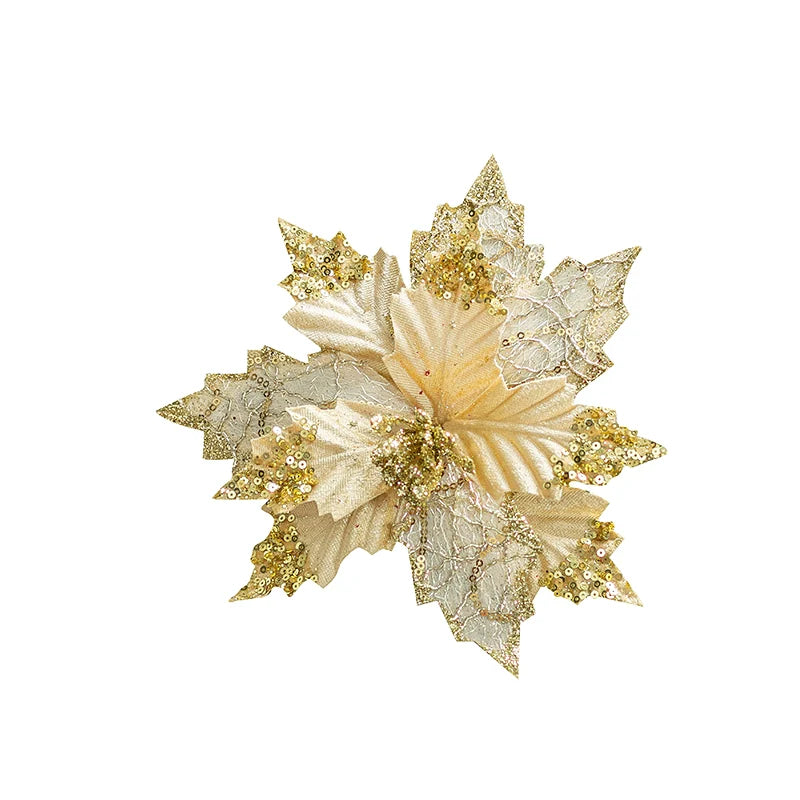 Winter 21cm Golden Artificial Sequin Pendant Christmas Flower