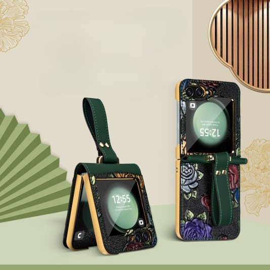 Flower Embossed Wristband Case - Samsung