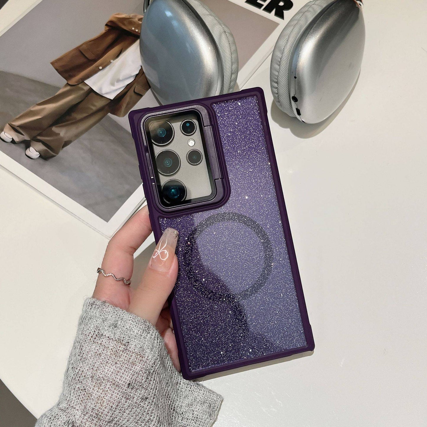 Glitter Lens Holder Magnetic Phone Case - Samsung