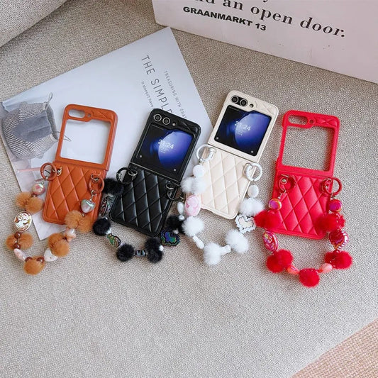 Cozy Chic Quilted Case with Playful Pom Charm - Samsung