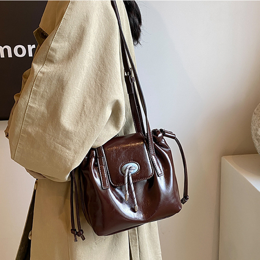 Elegant Glossy Leather Drawstring Bag
