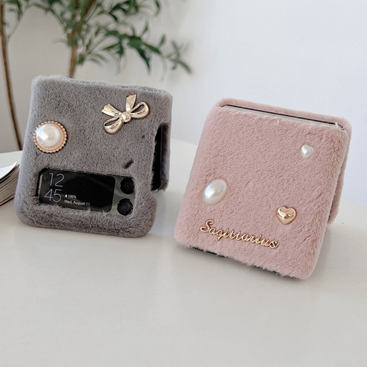 Luxury Blush Velvet Bow & Pearl Case