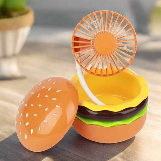 Cartoon Burger Desktop Mini Fan With Mirror