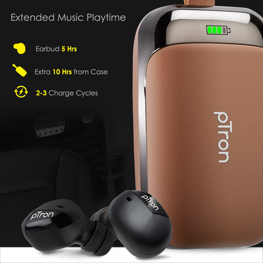 pTron Bassbuds Urban True Wireless Stereo Earphones with Deep Bass & Touch Control (Brown)