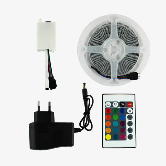 12VDC 2835 RGB LED Strip Light Kit with Remote & Adapter