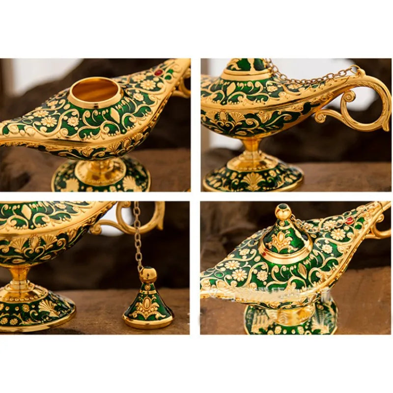 Large size Colorful Metal Genie Magic Lamp Retro Wishing Oil Lamp Pot Incense Burner Home Decor Collection Souvenir home decore