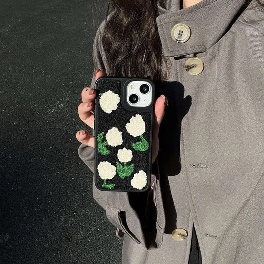 Embroidered Tulip Plush Case - iPhone