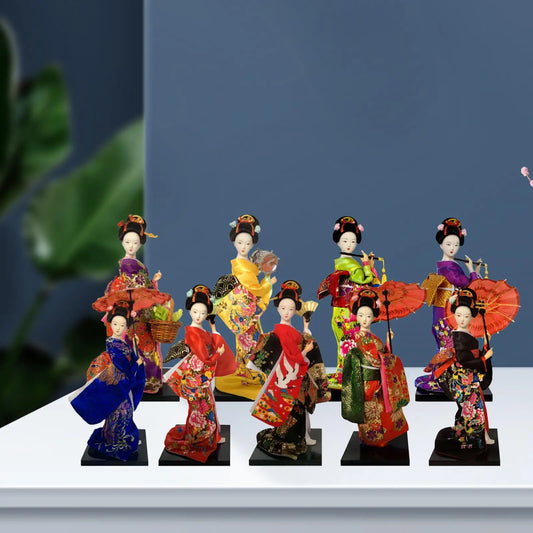 0907BA Ethnic Japanese Geisha Dolls Resin Kimono Dolls Miniature Figurines Vintage Style Lady Statue for Home Tabletop Decoration