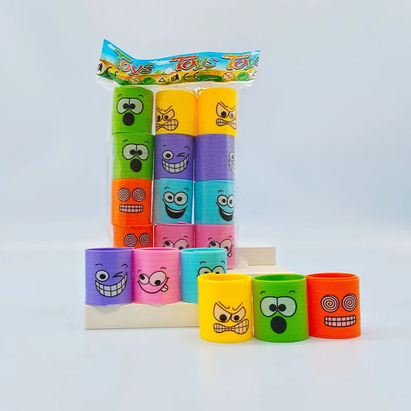 2407TA 12Pcs Neon Rainbow Plastic Smile Magic Spring Toys for Children Birthday Party Favors Piñata Fillers Carnival Prizes Goodie Bag