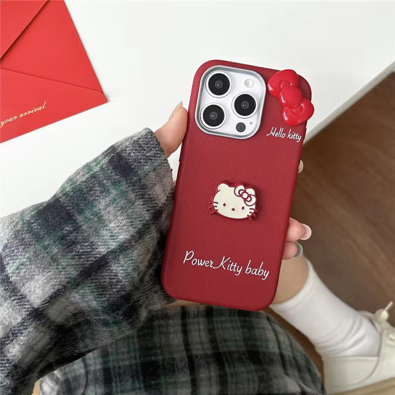 Cute 3D Hello Kitty Bow Leather Case