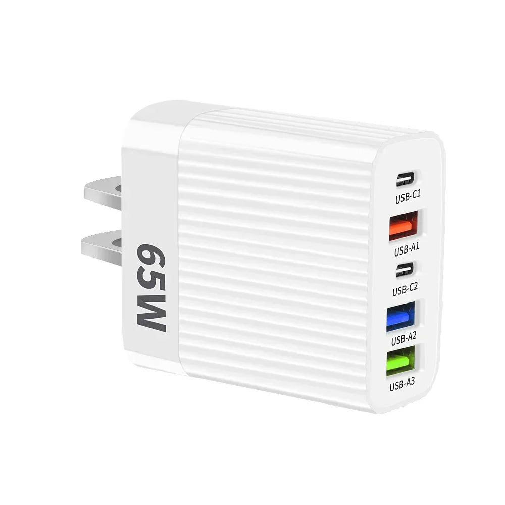 USB Type C Charger Multi Ports 65W Fast Charging Adapter
