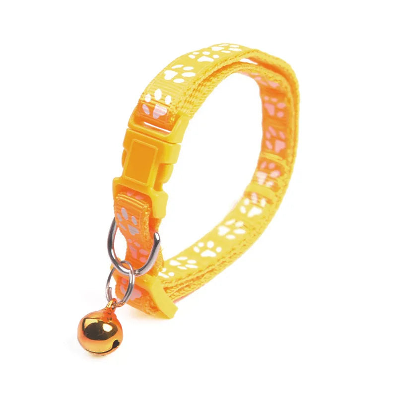 2307GP 1pc Cute Bell Collar For Cats Dog Collar Teddy Bomei Dog Cartoon Funny Footprint Collars Pet Bell Collar Home Pet Supplies