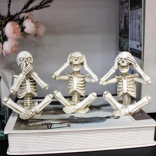 0709BA Skeleton Figure For Desk 3PCS Skeleton Ornaments No Listen No Look No Say Resin Mini Gothic Halloween Decorative Skeleton For