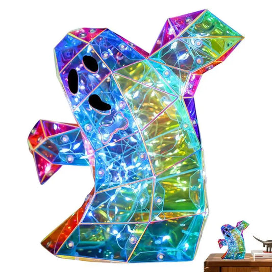 0709BA Cute Ghost Art Statue Rainbow Prism Ghost Desk Statue Halloween Theme Colored Figure Decor For Spooky Atmosphere Layout Props